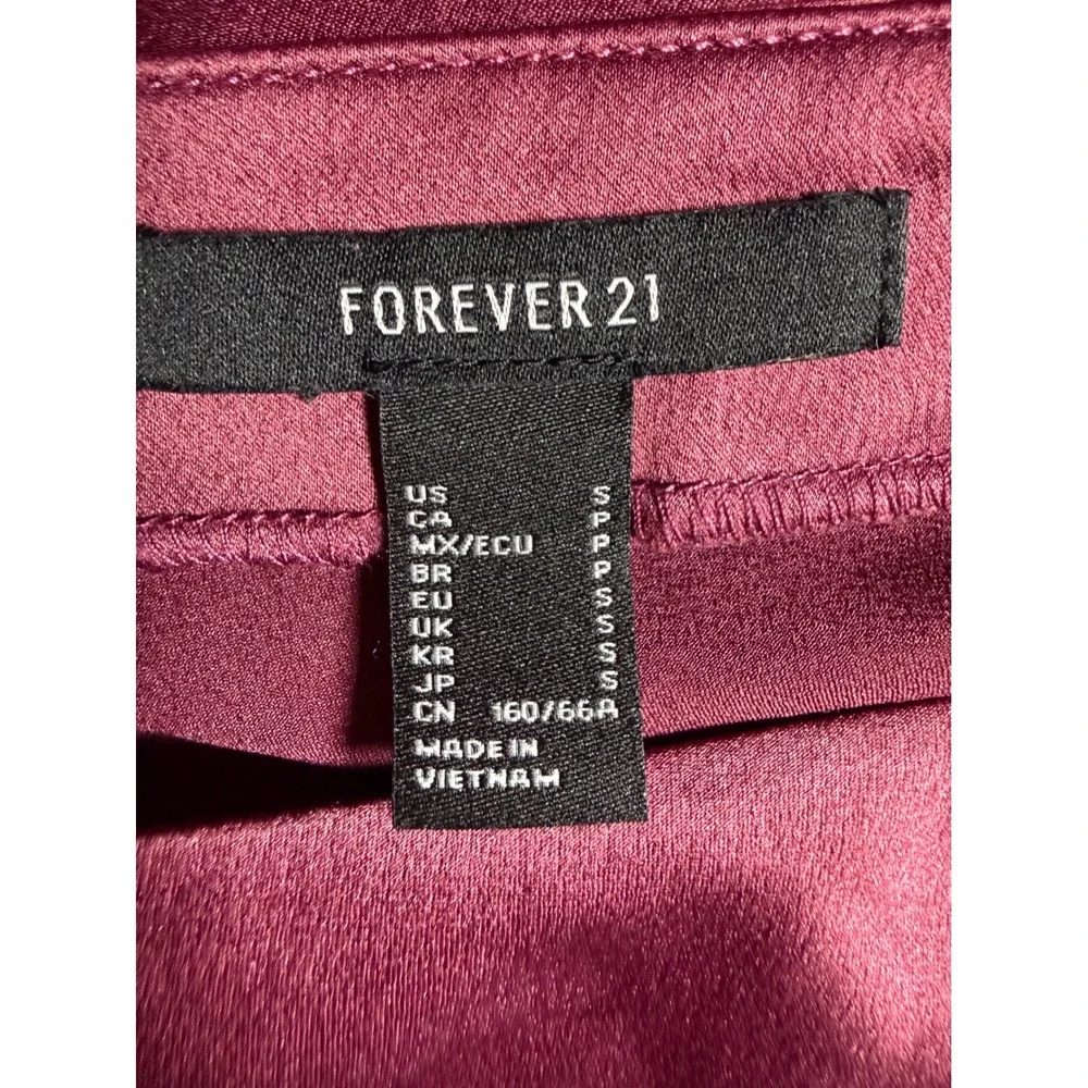 Forever 21 Burgundy Satin Button Front Midi Skirt Small High Waist Slit Plum